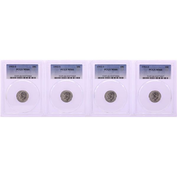 Lot of (4) 1953-S Roosevelt Dime Coins PCGS MS66