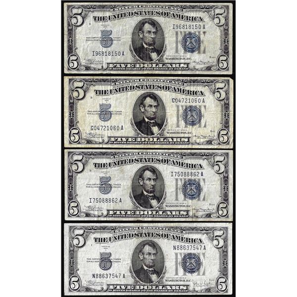 Lot of (4) 1934A/C $5 Silver Certificate Notes