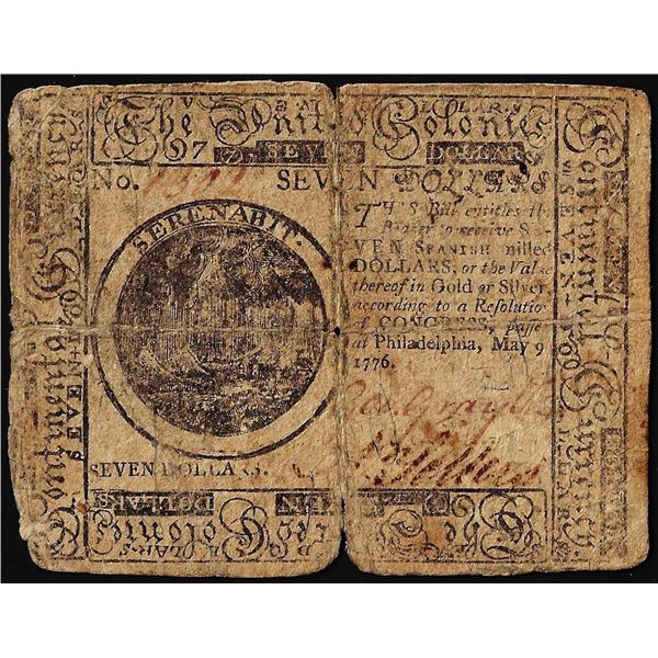 May 9, 1776 $7 Continental Currency Note