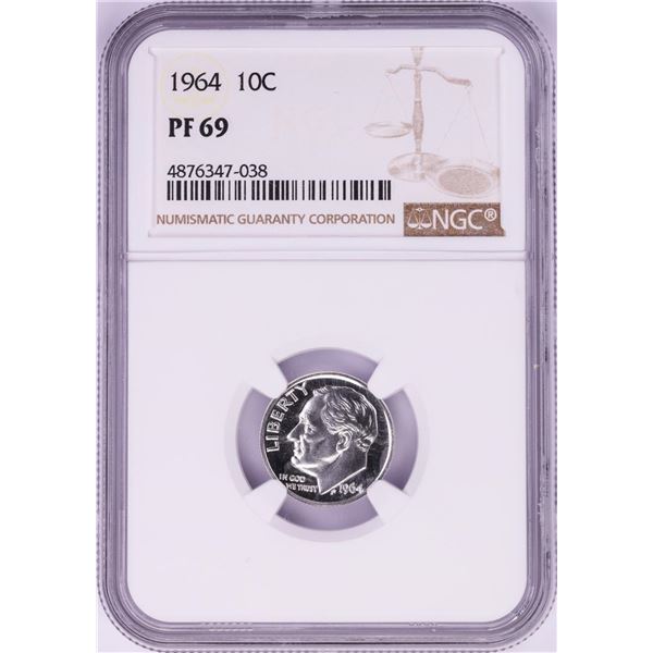 1964 Proof Roosevelt Dime Coin NGC PF69