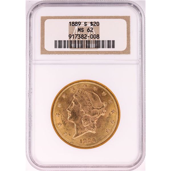 1889-S $20 Liberty Head Double Eagle Gold Coin NGC MS62