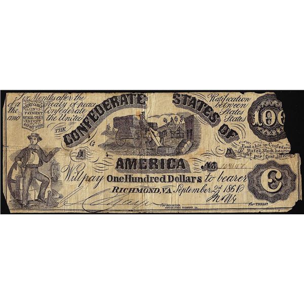 1861 $100 Confederate States of America Note