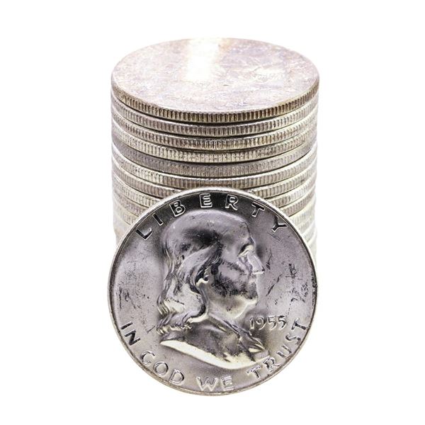 Roll of (20) Brilliant Uncirculated 1955 Franklin Half Dollar Coins
