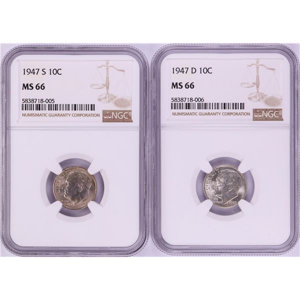Lot of 1947-S & 1947-D Roosevelt Dime Coins NGC MS66