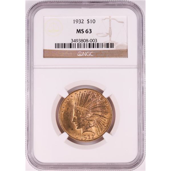 1932 $10 Indian Head Eagle Gold Coin NGC MS63