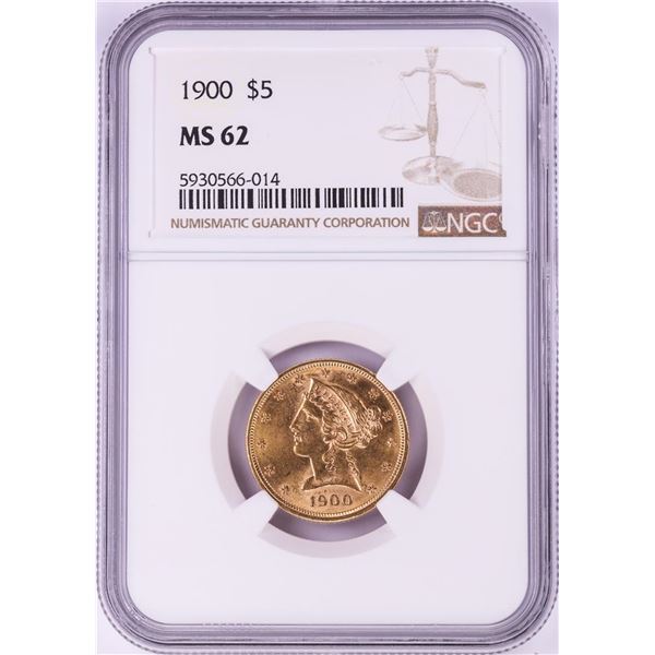1900 $5 Liberty Head Half Eagle Gold Coin NGC MS62