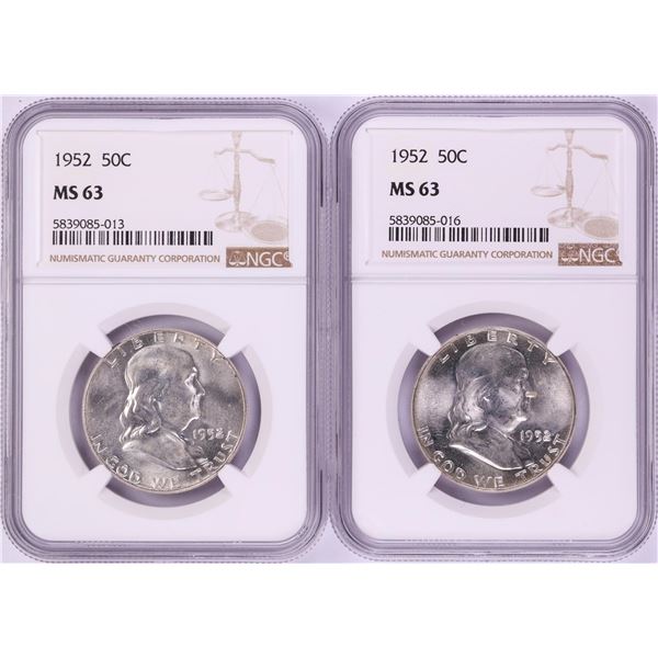 Lot of (2) 1952 Franklin Half Dollar Coins NGC MS63