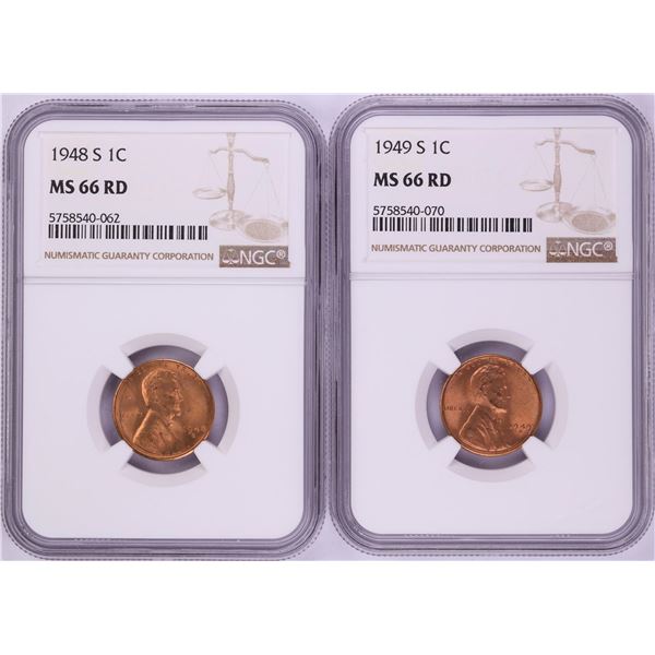 Lot of 1948-S & 1949-S Lincoln Wheat Cent Coins NGC MS66RD