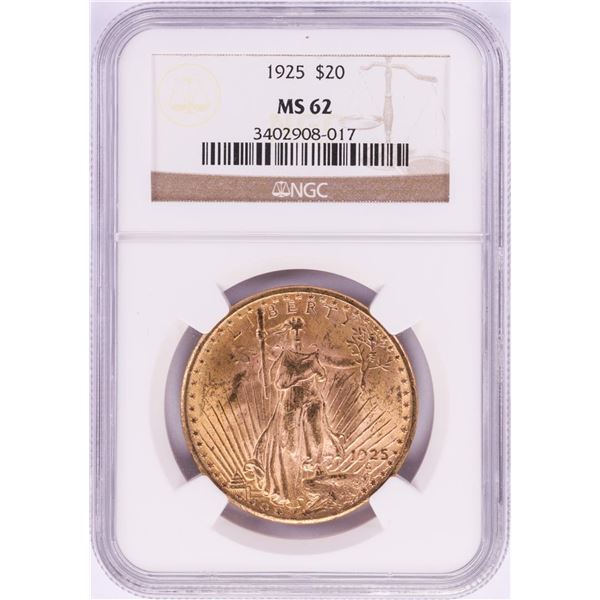 1925 $20 St. Gaudens Double Eagle Gold Coin NGC MS62