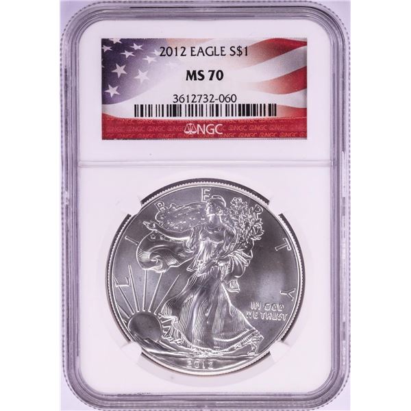 2012 $1 American Silver Eagle Coin NGC MS70 Flag Label