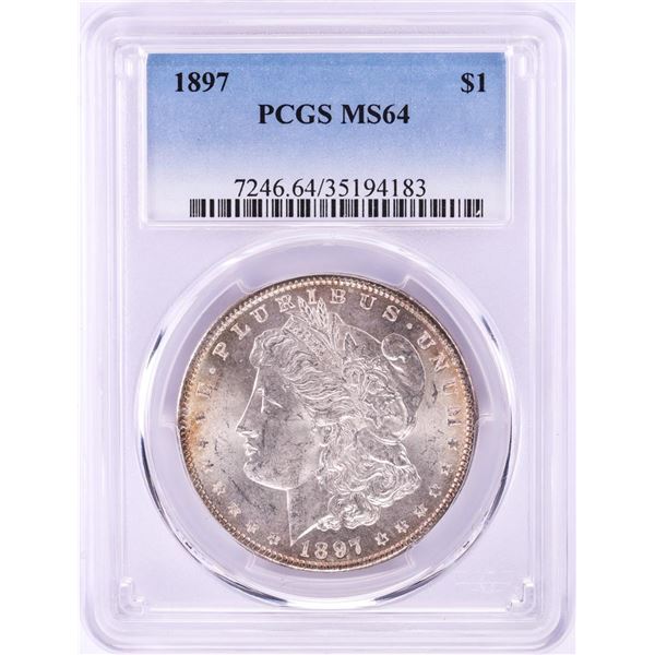 1897 $1 Morgan Silver Dollar Coin PCGS MS64 Nice Toning