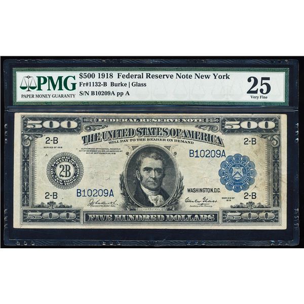 1918 $500 Federal Reserve Note New York Fr.1132-B PMG Very Fine 25