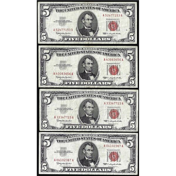 Lot of (4) 1953 $5 Legal Tender Notes