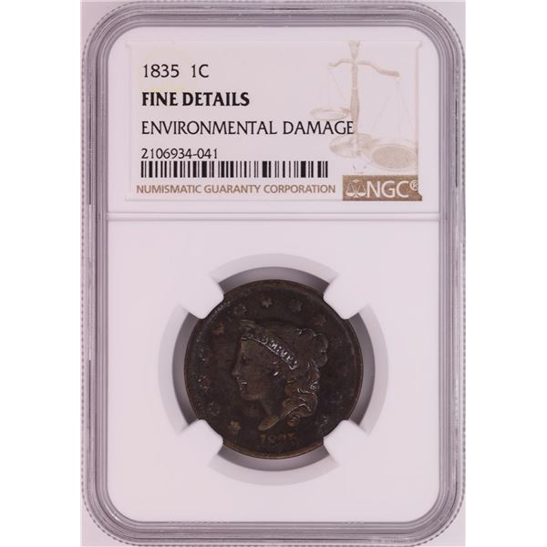 1835 Coronet Head Large Cent Coin NGC Fine Details