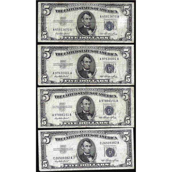 Lot of (4) 1953 $5 Silver Certificate Notes