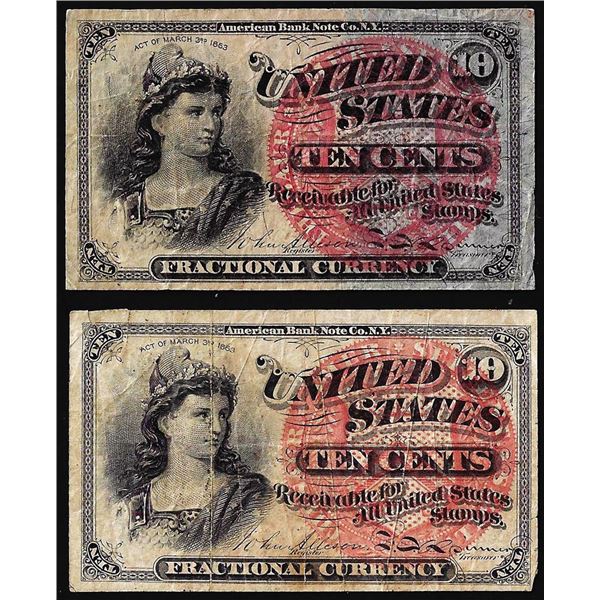 Lot of (2) 1863 Ten Cents Fourth Issue Fractional Currency Notes