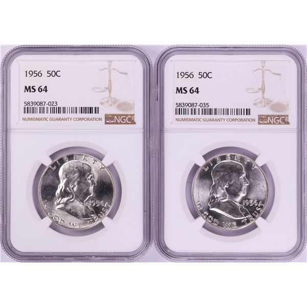 Lot of (2) 1956 Franklin Half Dollar Coins NGC MS64