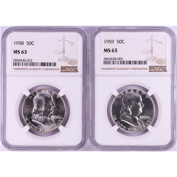 Lot of 1958-1959 Half Dollar Coins NGC MS63