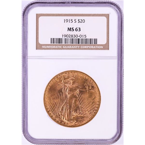 1915-S $20 St. Gaudens Double Eagle Gold Coin NGC MS63