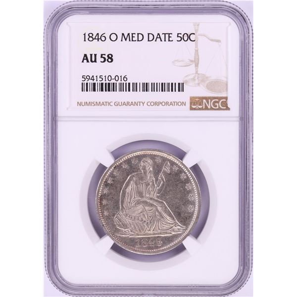 1846-O Medium Date Seated Liberty Half Dollar Coin NGC AU58