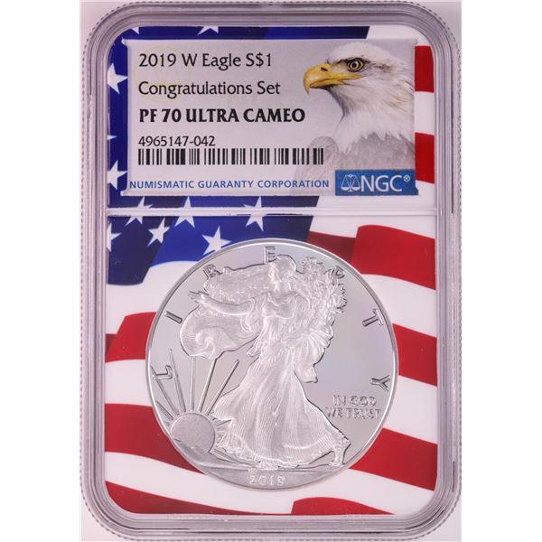 2019-W $1 Proof American Silver Eagle Coin NGC PF70 Ultra Cameo Congratulations Flag