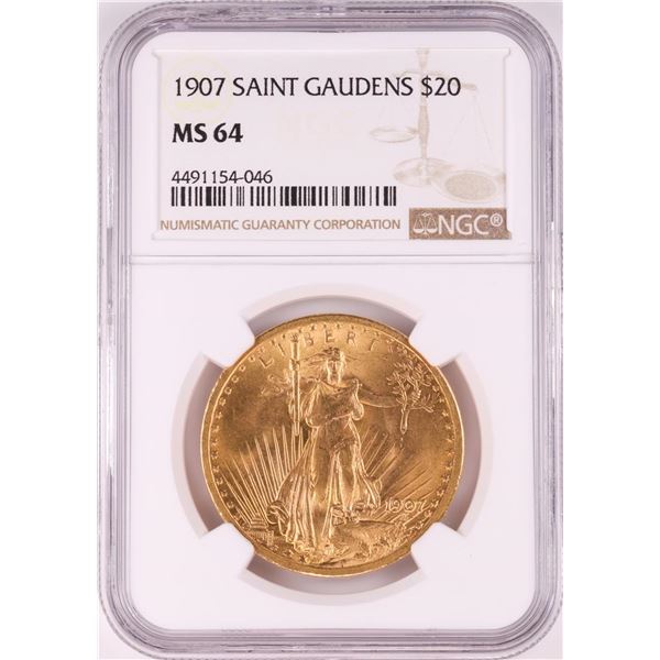 1907 $20 St. Gaudens Double Eagle Gold Coin NGC MS64
