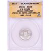 Image 1 : 2014 Proof 1/4 oz Platinum JFK Apollo 11 Anniversary Medal ANACS MS68