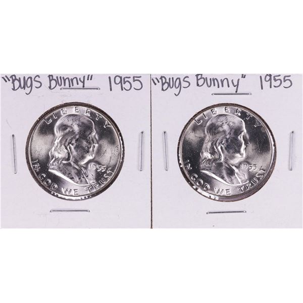 Lot of (2) 1955 "Bugs Bunny" Franklin Half Dollar Coins