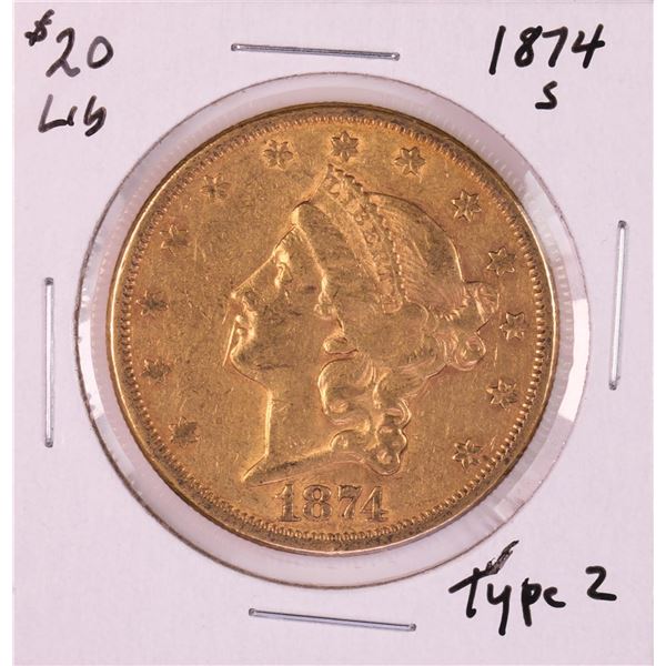 1874-S Type 2 $20 Liberty Head Double Eagle Gold Coin