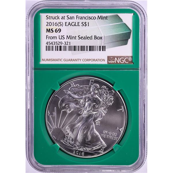 2016(S) $1 American Silver Eagle Coin NGC MS69 from San Francisco Mint Sealed Box