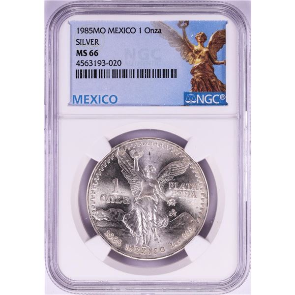1985Mo Mexico 1 Onza Libertad Silver Coin NGC MS66