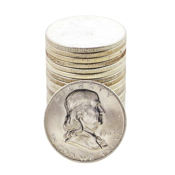 Roll of (20) Brilliant Uncirculated 1963-D Franklin Half Dollar Coins