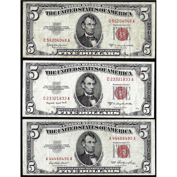 Lot of (3) 1953 $5 Legal Tender Notes