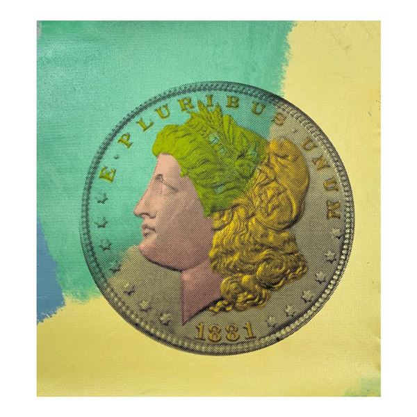 Steve Kaufman (1960-2010) "1881 Morgan Dollar" Original Mixed Media on Canvas