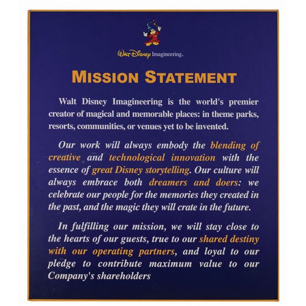 WED Imagineering Mission Statement Sign.