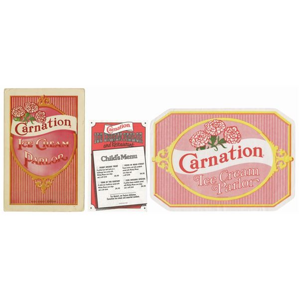 Pair of Carnation Ice Cream Parlor Menus and Placemat.