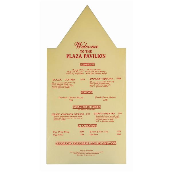 Plaza Pavilion Menu Sign.