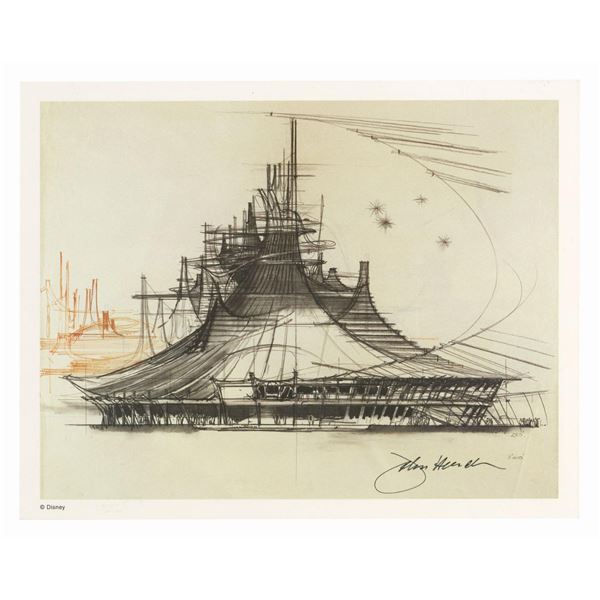 Signed John Hench Space Mountain Concept Art Print.