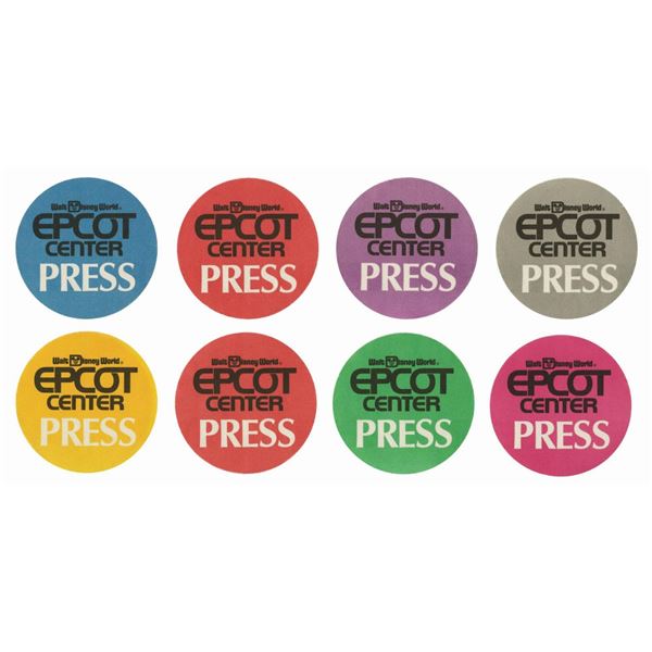 Set of (8) Epcot Pre-Opening Color-Coded Press Badges.