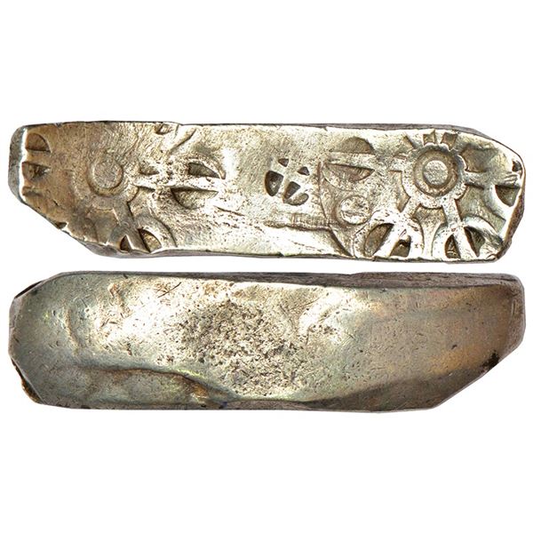 Ancient India: Archaic silver punch marked coin, 'bent bar' type, attributed to 'Gandhara Janapada',
