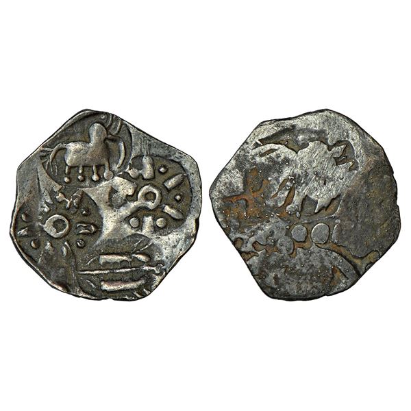 Ancient India: Archaic silver punch-marked coin, Wainganga-Wardha Valley region, ½ Karshapana, 1.21g