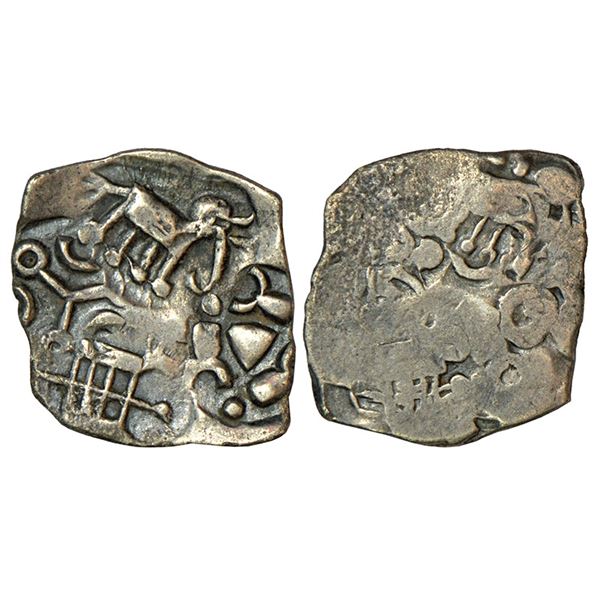 Ancient India: Archaic silver punch-marked coin, Wainganga-Wardha Valley region, ½ Karshapana, 1.17g