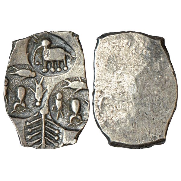 Ancient India: Archaic silver punch-marked coin, Godavari Valley region, 'Ashmaka Janapada', 1.54g