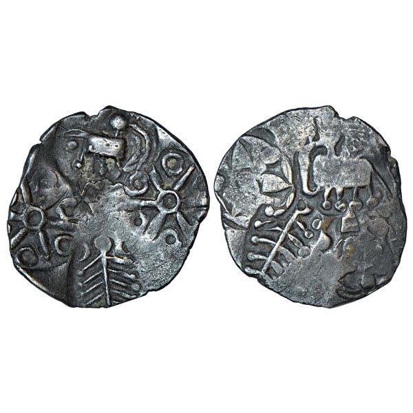 Ancient India: Archaic silver punch-marked coin, Godavari Valley region, 'Ashmaka Janapada', 1.49g