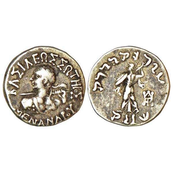 Ancient India: Indo-Greeks, Menander I (155-130 BC), silver drachm, BN Series 7A, 2.44g.