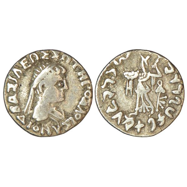 Ancient India: Indo-Greeks, Dionysos (65-55 BC), silver drachm, BN series 1, 2.26g.