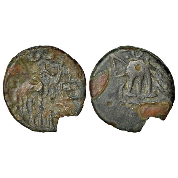 Ancient India: Post-Mauryan tribal republics, Yaudheyas, cast potin coin, 'Bahudhanyaka' type, 2.93g