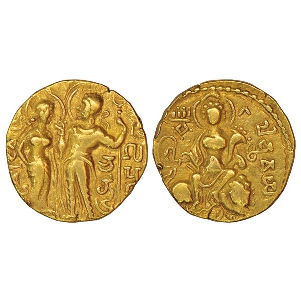 Ancient India: Gupta Empire, gold dinar of Samudra Gupta (350-375 AD), 'King and Queen' type, 7.45g