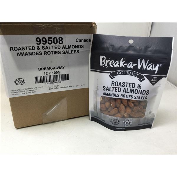 Case of Break-A-Way Roasted & Salted Almonds (12 x 100g)
