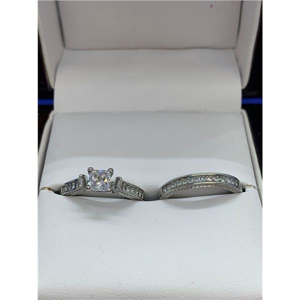 Ladies Princess cut two piece Engagement and Wedding band set.